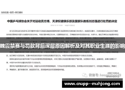 魏震禁赛与罚款背后深层原因解析及对其职业生涯的影响